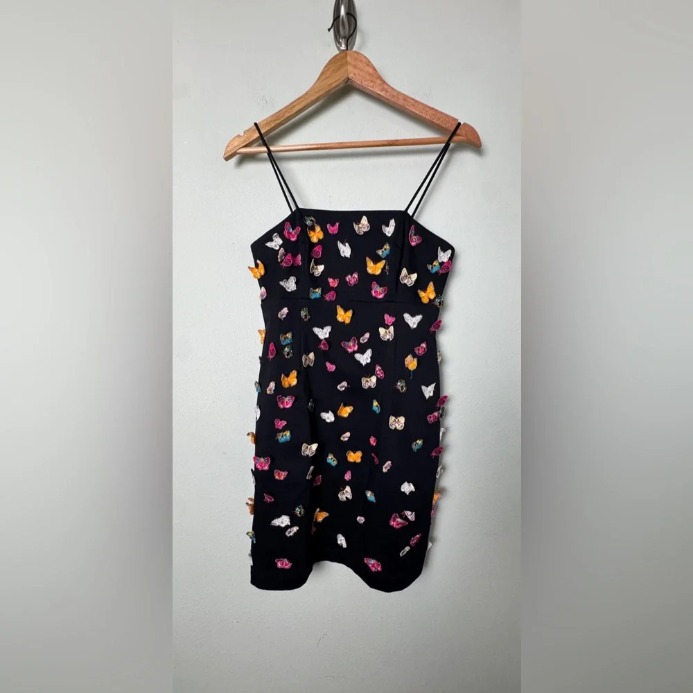 NWT Maeve by Anthropologie The Brynne 3D Spaghetti Strap Dress Black Butterfly 2 - Picture 5 of 15